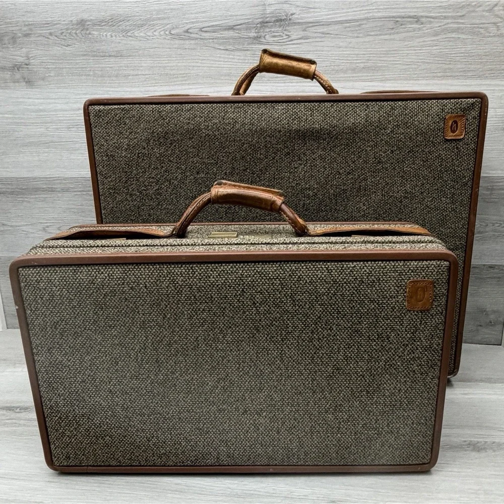 Vintage MCM Hartmann Tweed + Leather 2 Piece Luggage Set 22F005
